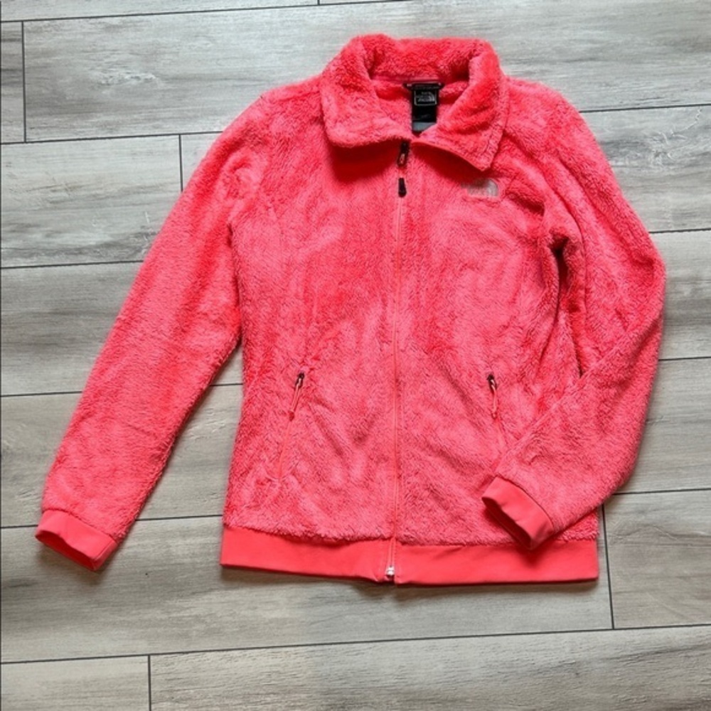 The North Face neon pink fuzzy zip up jacket size small